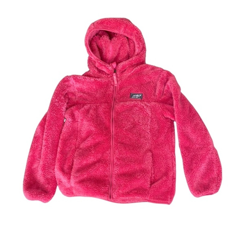 Eddie Bauer Girls Large 14 Pink Fleece Sherpa Hoodie 100% Polyester Zip Up